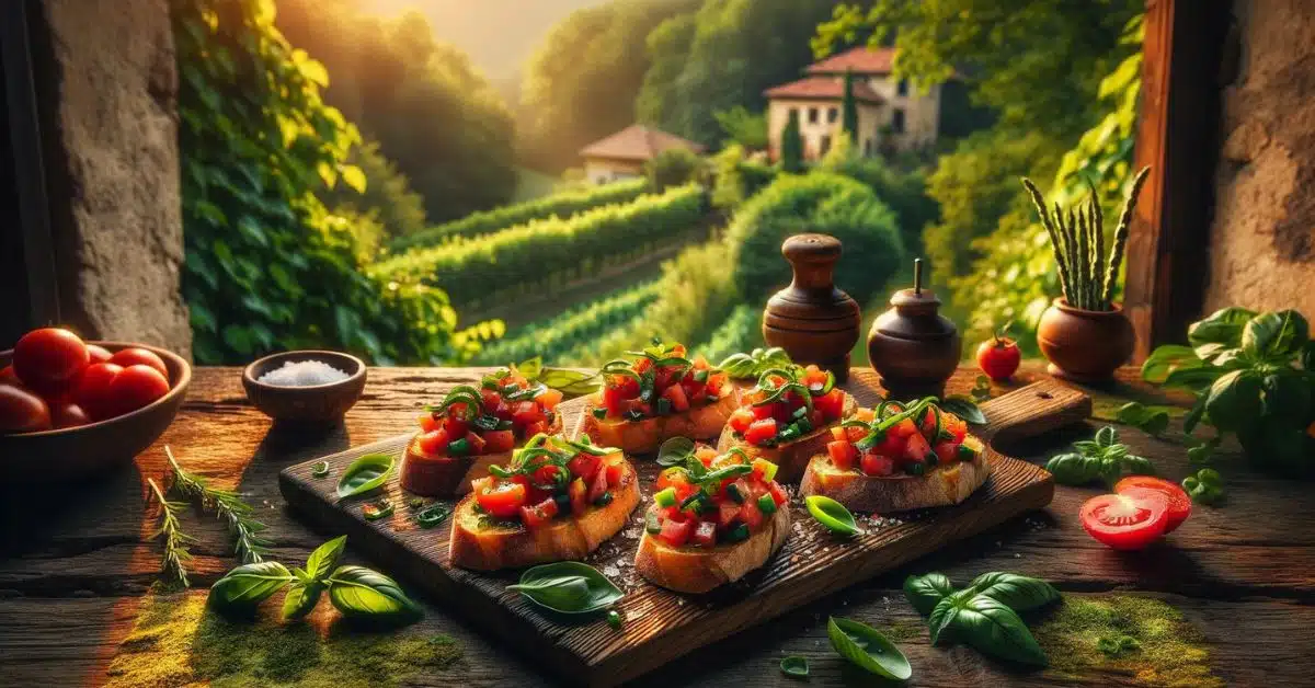 Bruschetta s medvědím česnekem a rajčaty