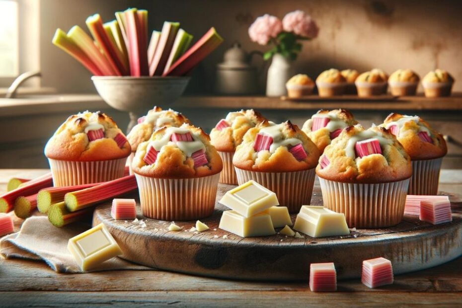 Rebarborové muffiny s kousky bílé čokolády, ideální k snídani nebo jako snack